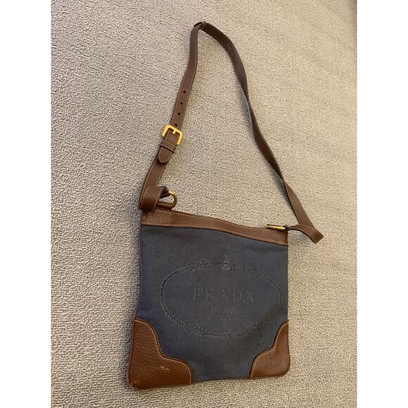 Prada Women Blue Brown Leather Crossbody Bag - Picture 8 of 9